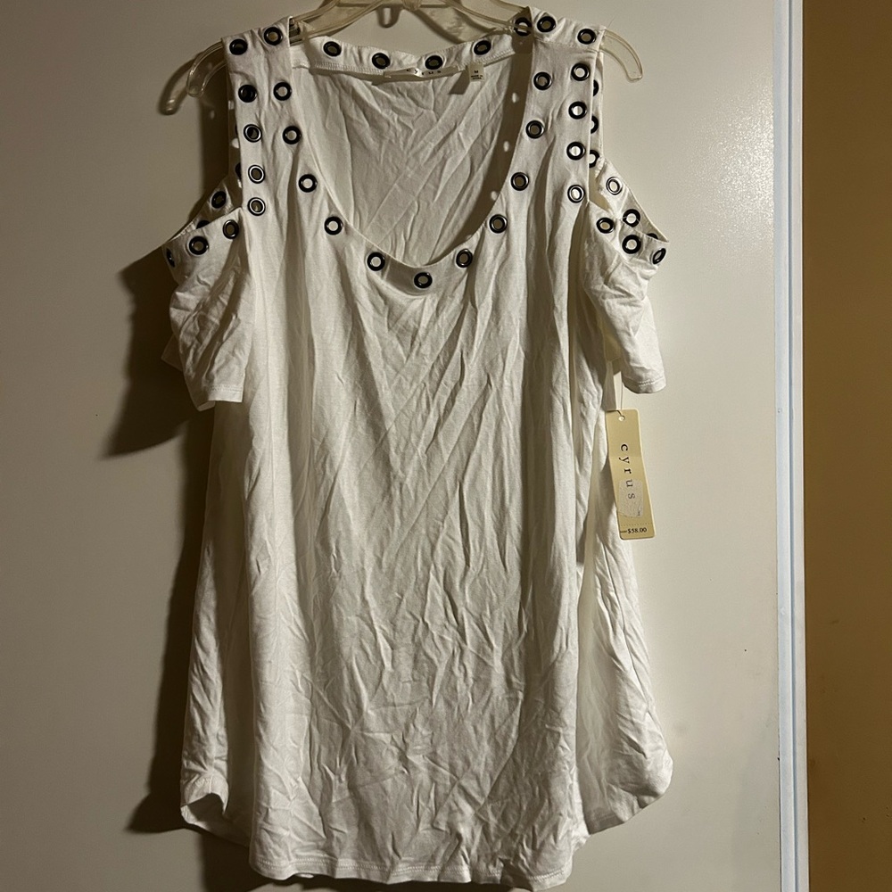 Cyrus Cream Sleeveless Blouse with Cut Out Embellishments